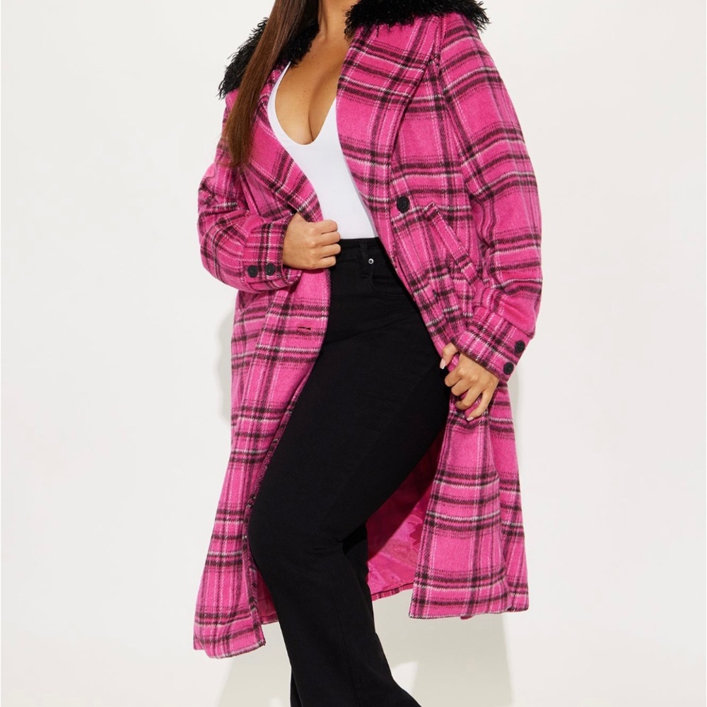 Pink and Black Plaid Trench Coat-Fashion Nova